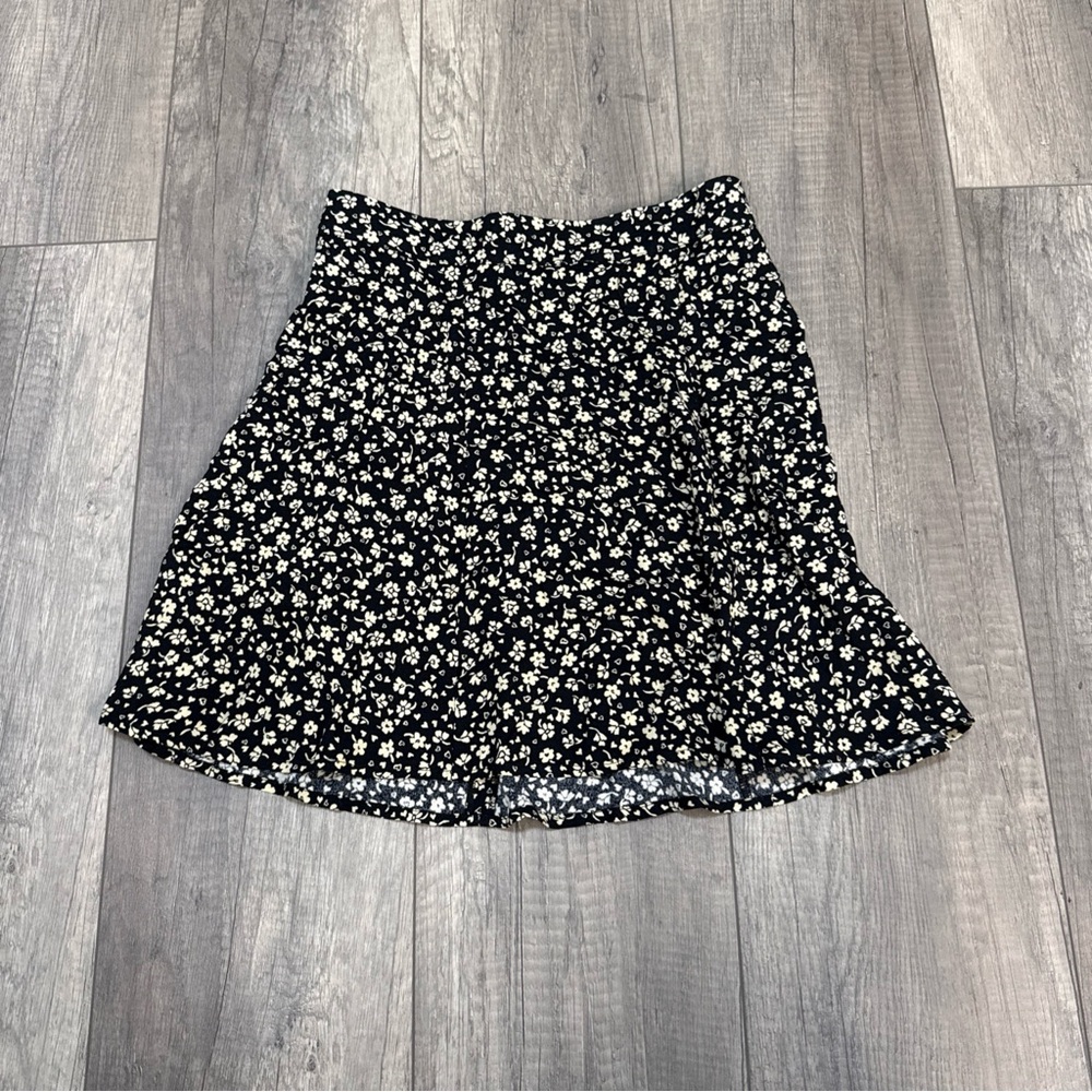 Reformation Black Mini Skirt with Cream Floral Print